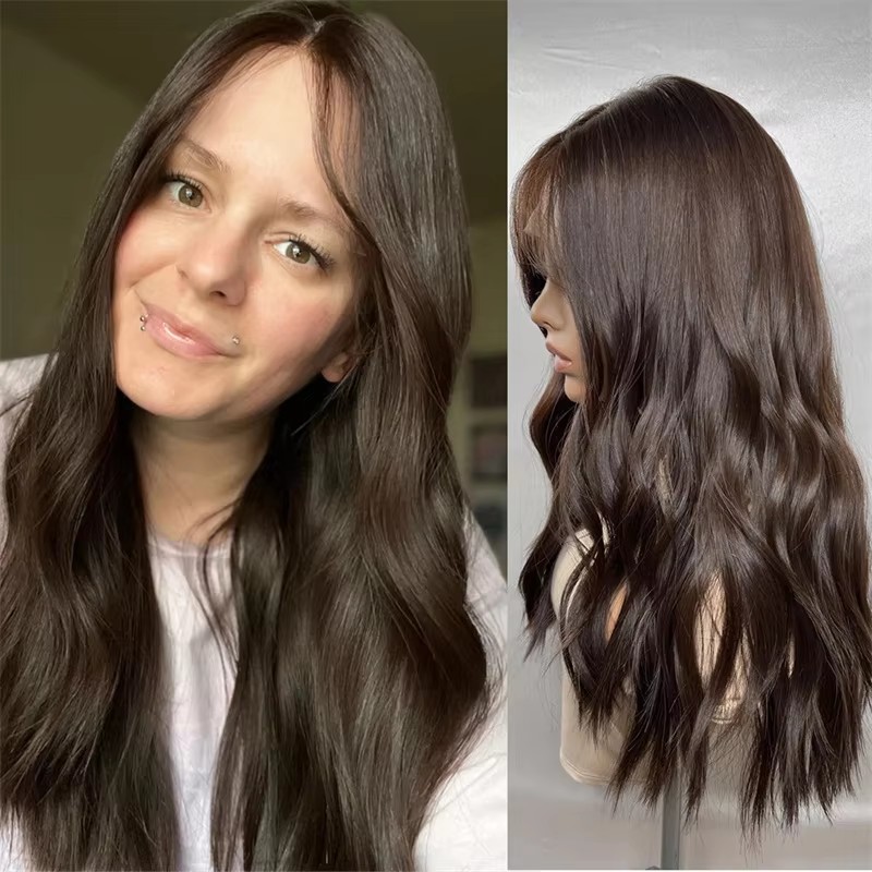 Long Dark Brown Body Wave hd full lace wig Glueless burnetter highlight balayage blonde ash Human Hair Wig With Baby Hair HD Lace European Hair Preplu