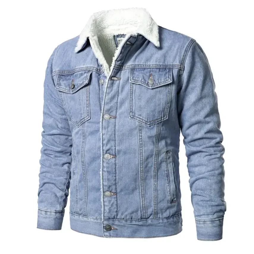 Mens light blue denim jacket ultrathin casual mens highquality cotton thick winter warm XS6XL 250208Z