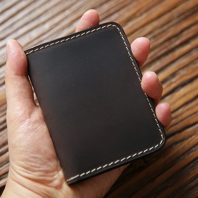 Retro Crazy Horse Leather Cards Cases Mens Cowhide Credit Card Holder Wallet Handmade Ultra-thin Slim Drivers License ID Cover 250208