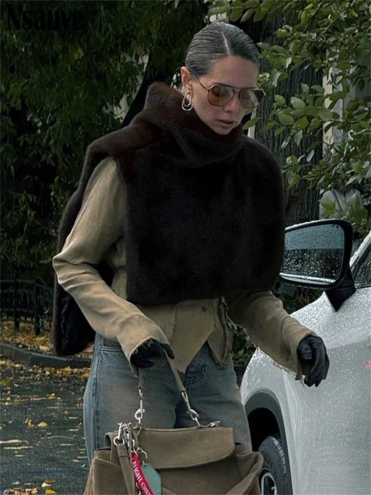 Nsauye Winter Female Chic Fashion Sleeveless Faux Fur Womens Coat Thickened Warm Jackets Outerwear Tops Ladies Coats 250207