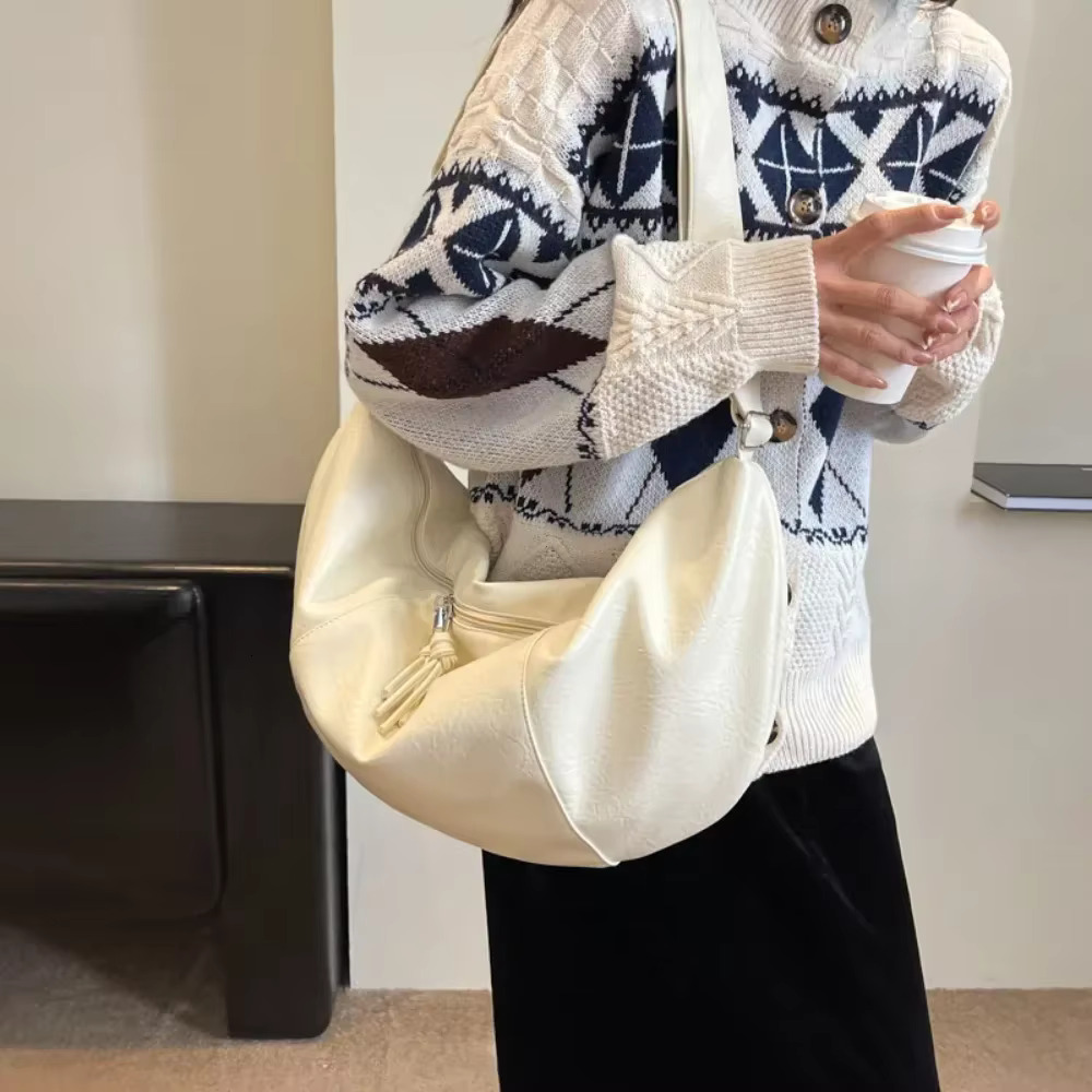 Retro Korean Version Ins Hobos Causal Large Capacity PU Soft Simple and Casual 2025 New Tote Leather Shoulder Bags Women Bag swissmilitary