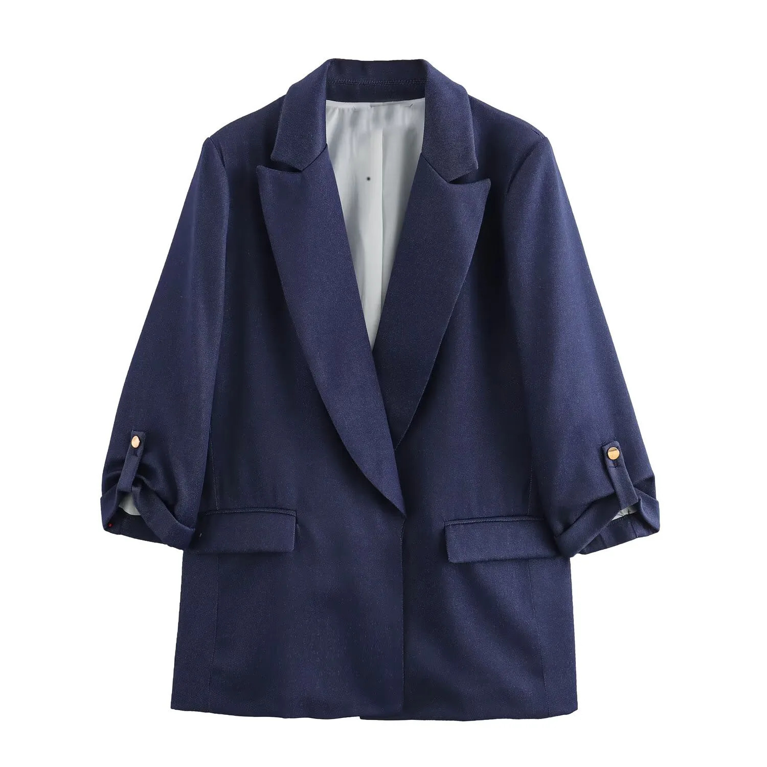 ZAR4 Summer Womens Versatile and Stylish Loose Casual Simple Roll Sleeved Linen Blended Suit Coat 250208wtt