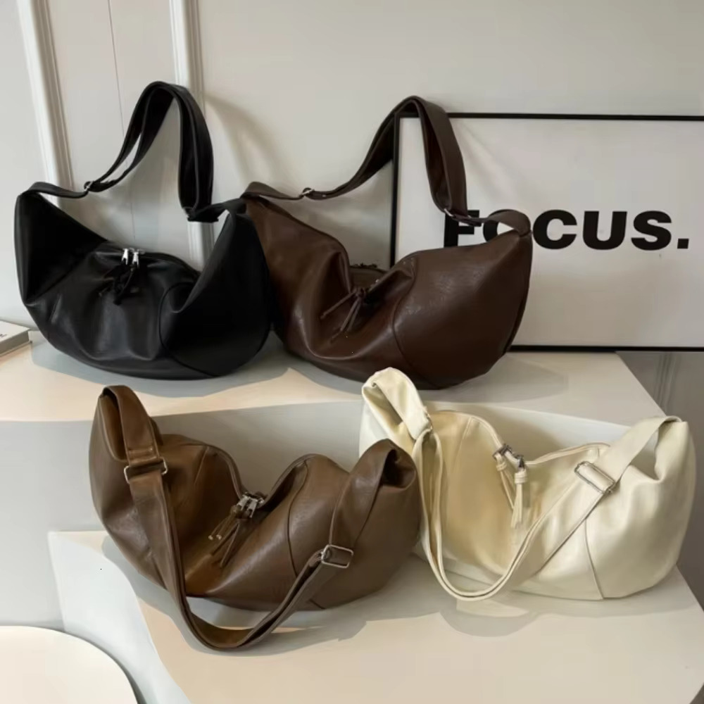 Retro Korean Version Ins Hobos Causal Large Capacity PU Soft Simple and Casual 2025 New Tote Leather Shoulder Bags Women Bag swissmilitary