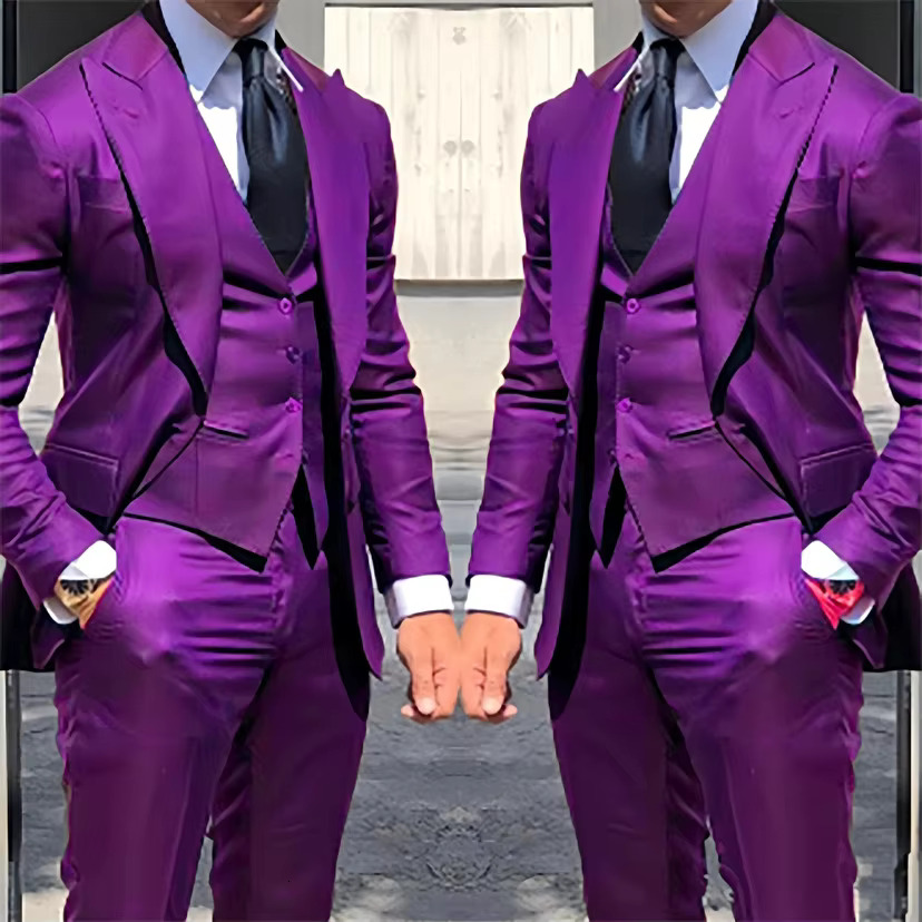 White Slim Fit 3 Piece Double Breasted Suit Prom Party Business (Blazer+Vest+Pants) Wedding Suits For Men