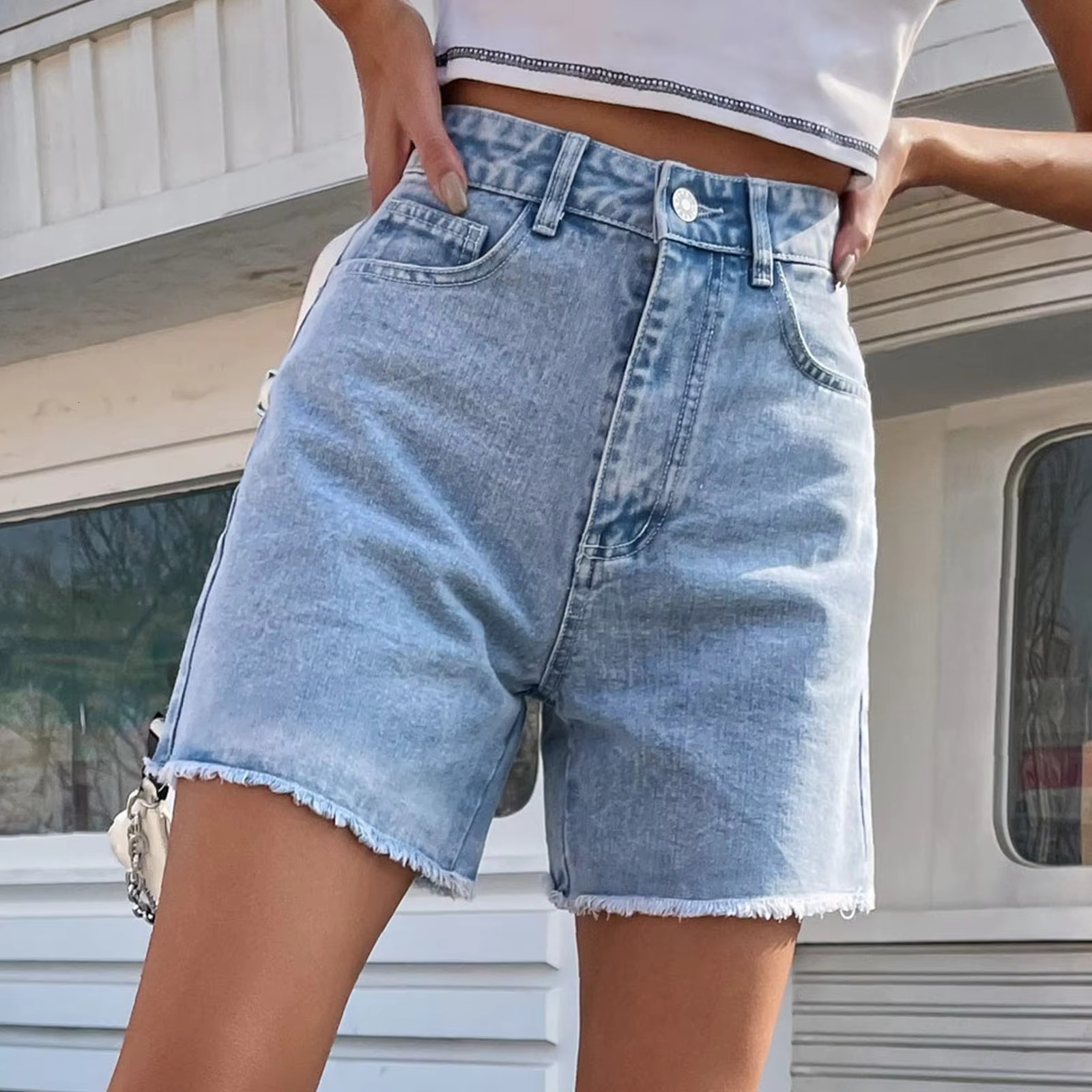 Summer New Designer Slim Fit Loose Half Body Denim Shorts Korean Retro High Waisted Denim Shorts Women's Street Wear Casual Pants Cortos