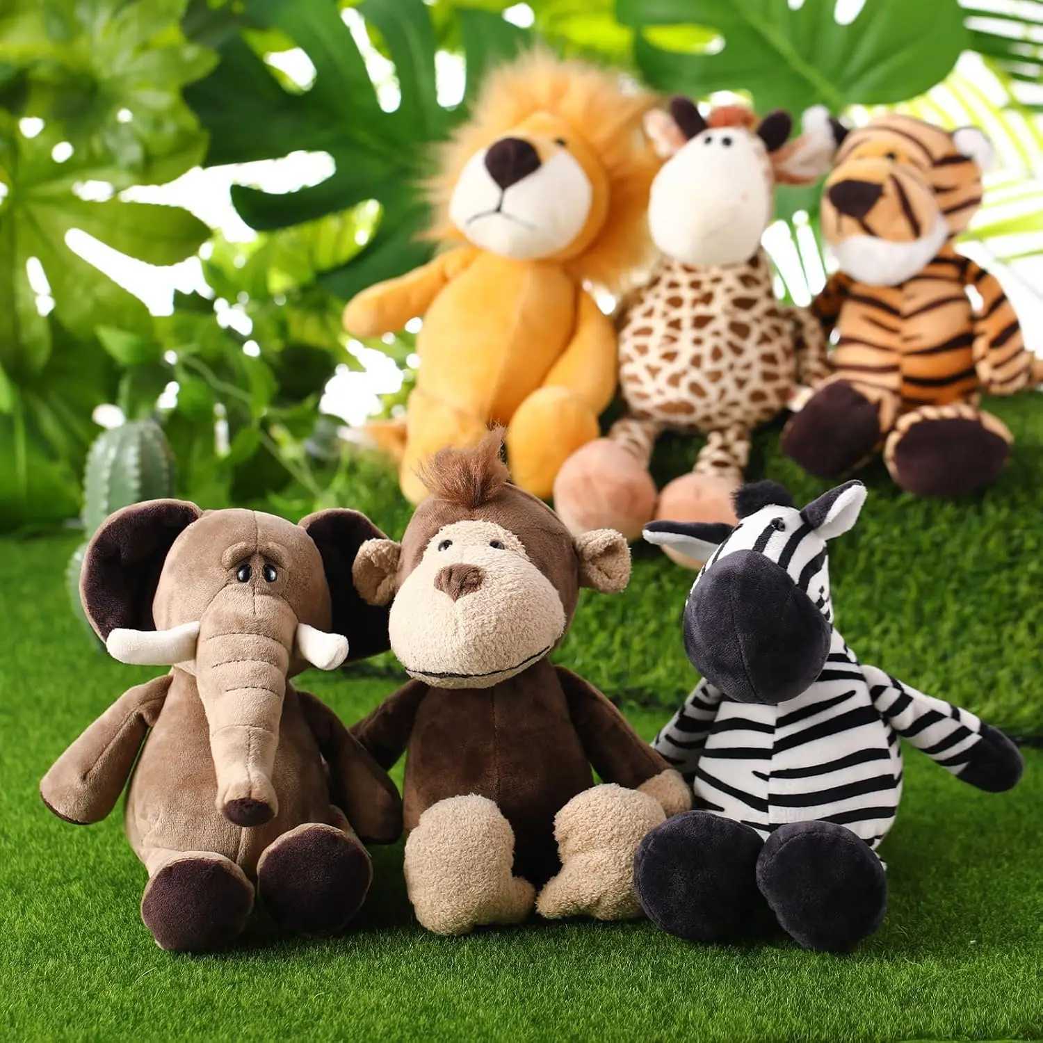 6-18 Pcs Safari Stuffed Animals Plush Jungle Toys Set Boys Girls Lion Elephant Zebra Giraffe Tiger for Animal Free shipping