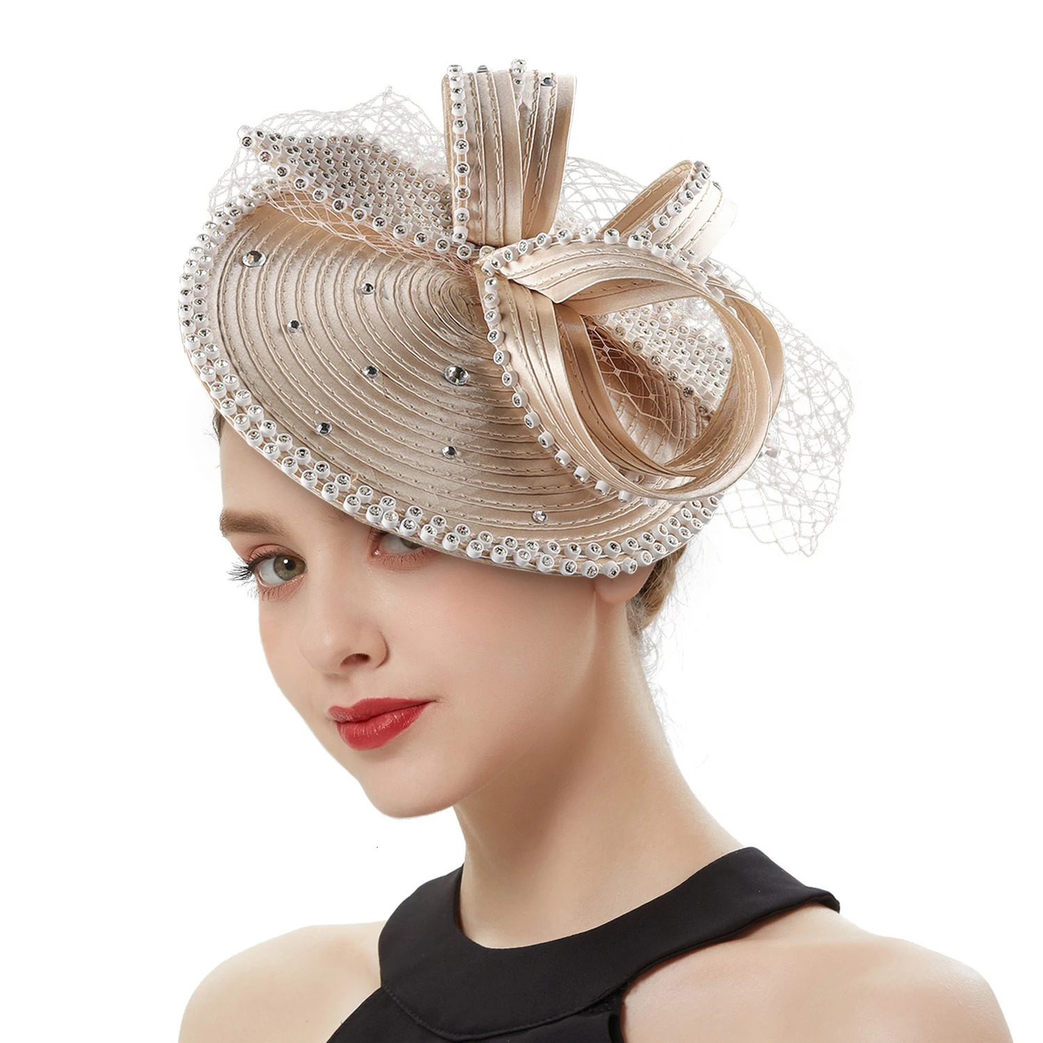 Perfect Satin Fascinator Fancy Hair Accessories Multicolour Derby Hats Tea Party Hat Feather Headdress with Veil Female 250207