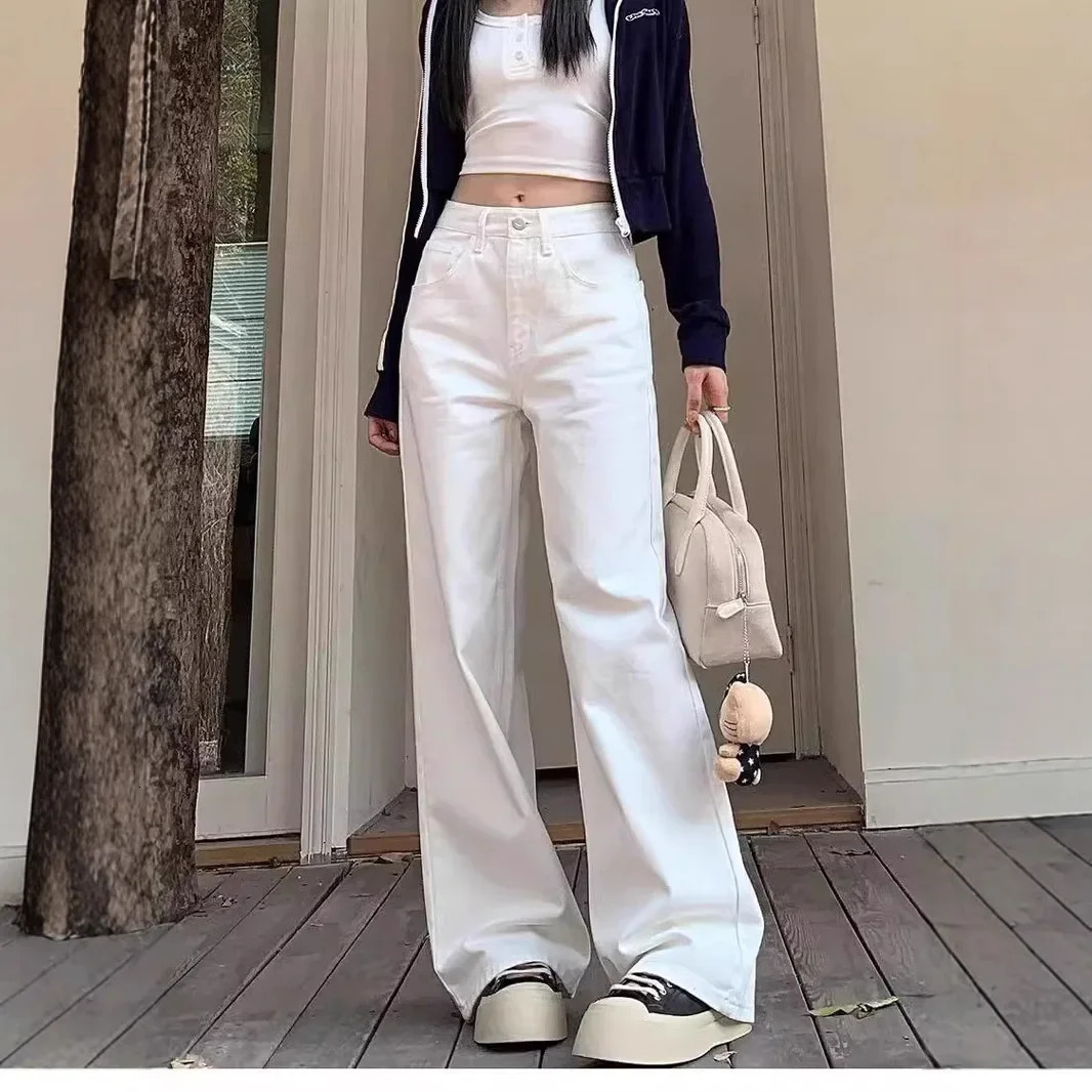 Petitewhite Womens Jeans Loose-Fit High-Waisted Slimming Straight-Leg Draped Versatile Trousers Autumn Arrival 250206