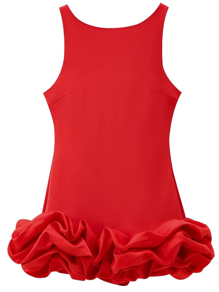 TRAF White Short Dress Ruffle Backless Party Dresses Black Red Sleeveless Bodycon Mini Woman Summer Sexy 250208