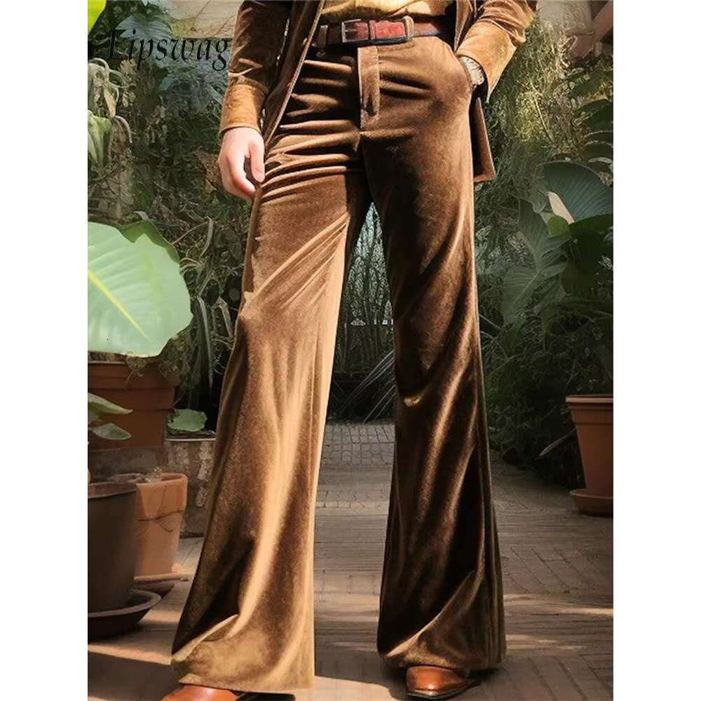 Vacation Fashion Veet Flared Trousers Men 2024 Fall Winter Vintage Solid Color Wide Leg For Mens Casual Pants Streetwear