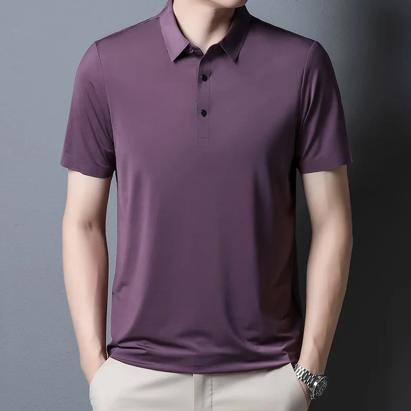 2023 Summer Fashion Mens Solid Color Shortsleeved Tshirt Ice Silk Breathable Business Casual Polo Shirt 250121