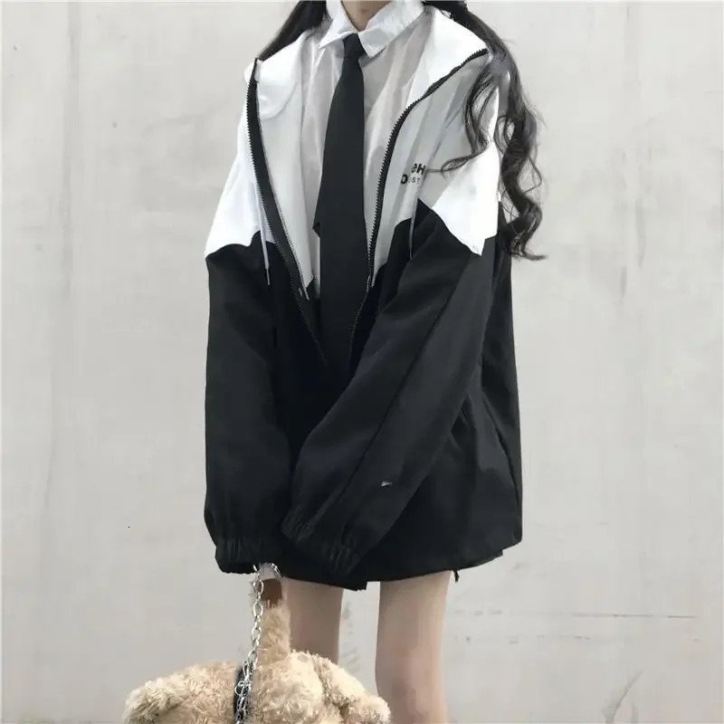 Fashion Zipper Hooded Jacket Women Oversized Varsity Jackets Japanese Female College Coats Korean Streetwear Dropship 250207