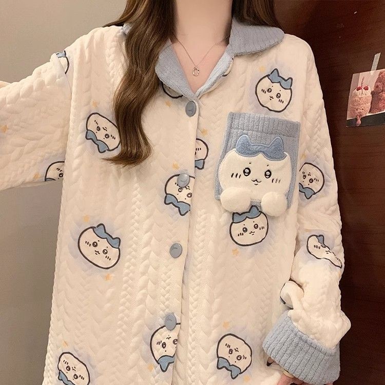 B680-Spring, autumn and winter new pure cotton three-layer gauze clothing set adjustable pajamas