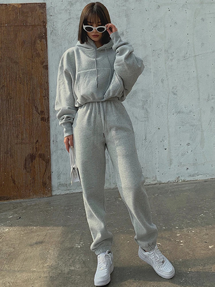 Hoodies Suit Winter Spring Solid Casual Tracksuit Women Fleece 2 Pieces Set Sports Sweatshirts Pullover Sweatpants Wholesale 250207
