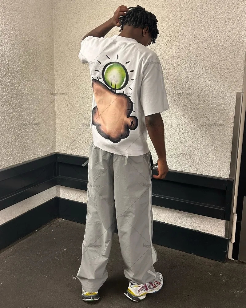 European and American High Street Anime Print Oversized T-shirt Y2K Harajuku Punk Casual Top Men Trendy Retro Short-sleeved 250208