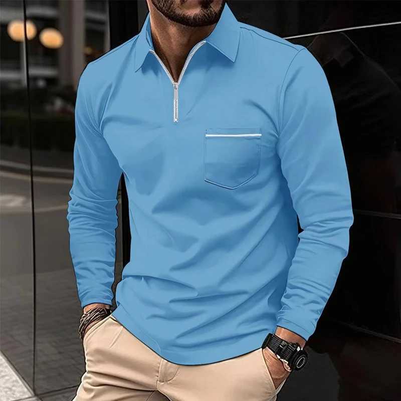 2023 Spring Autumn New Solid Color Fashion Turn-down Collar Long Sleeve Polo Shirts Man Casual Zipper Pockets All-match PulloverT250207