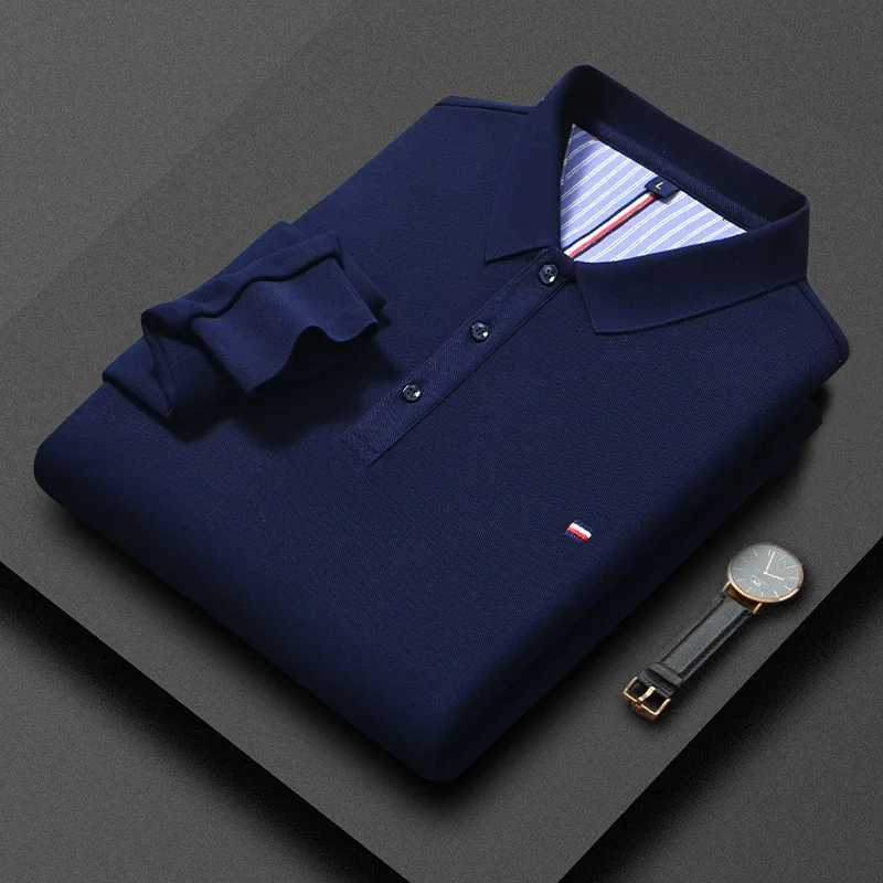 New Business Fashion Plush Polo Shirt Long Sleeve Mens Winter Casual Solid Color Embroidered Collar Thick T-shirt M-4XL LargeT250207