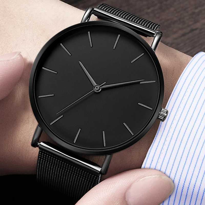 Full Black Minimalist Stainless Steel Watch Fashion Quartz Mesh Clock Males Wristwatches Exquisite Relojes Masculino Relogio Z250207