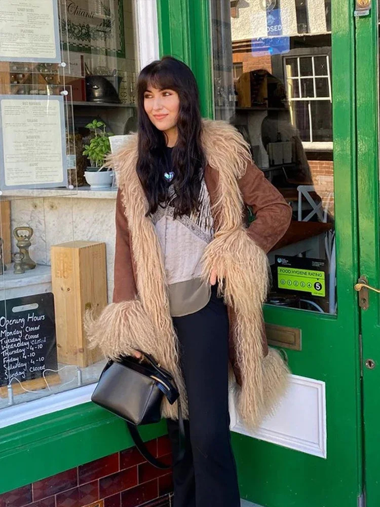 Fur Collar Thick Coat Leather Beach Wool MidLength Coats Thicken Velvet Cotton Overcoat Cardigan Padded Outwear Winter 250109Z