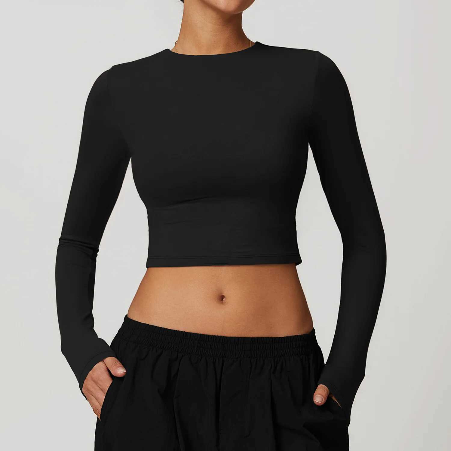 Yoga Outfit Gym Clothes Woman Long Sleeve Running Fitness Top Round Neck Pilates Clothing High Elastic Sportwear Workout Shirts H250207