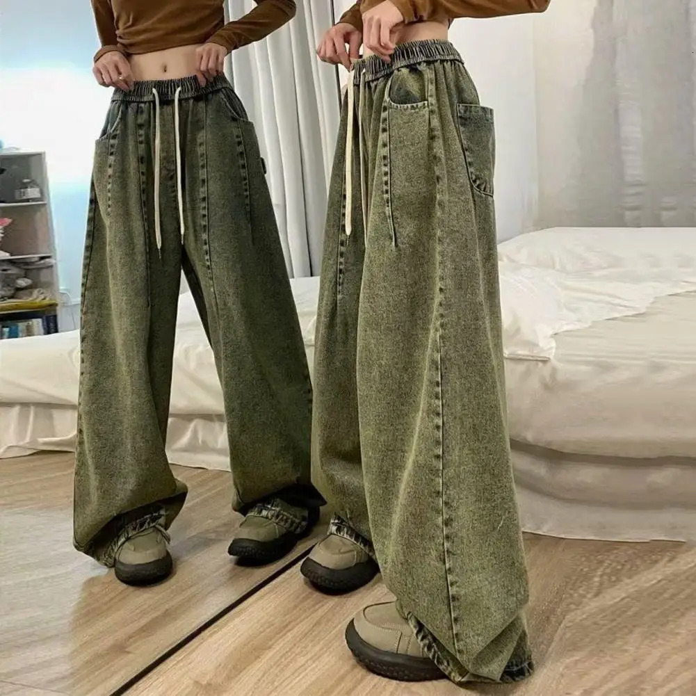 Loose Jeans Unisex Denim Jeans Vintage Wide Leg Denim Jeans with Elastic Waist Deep Crotch Pockets Womens Streetwear for Hip 250206