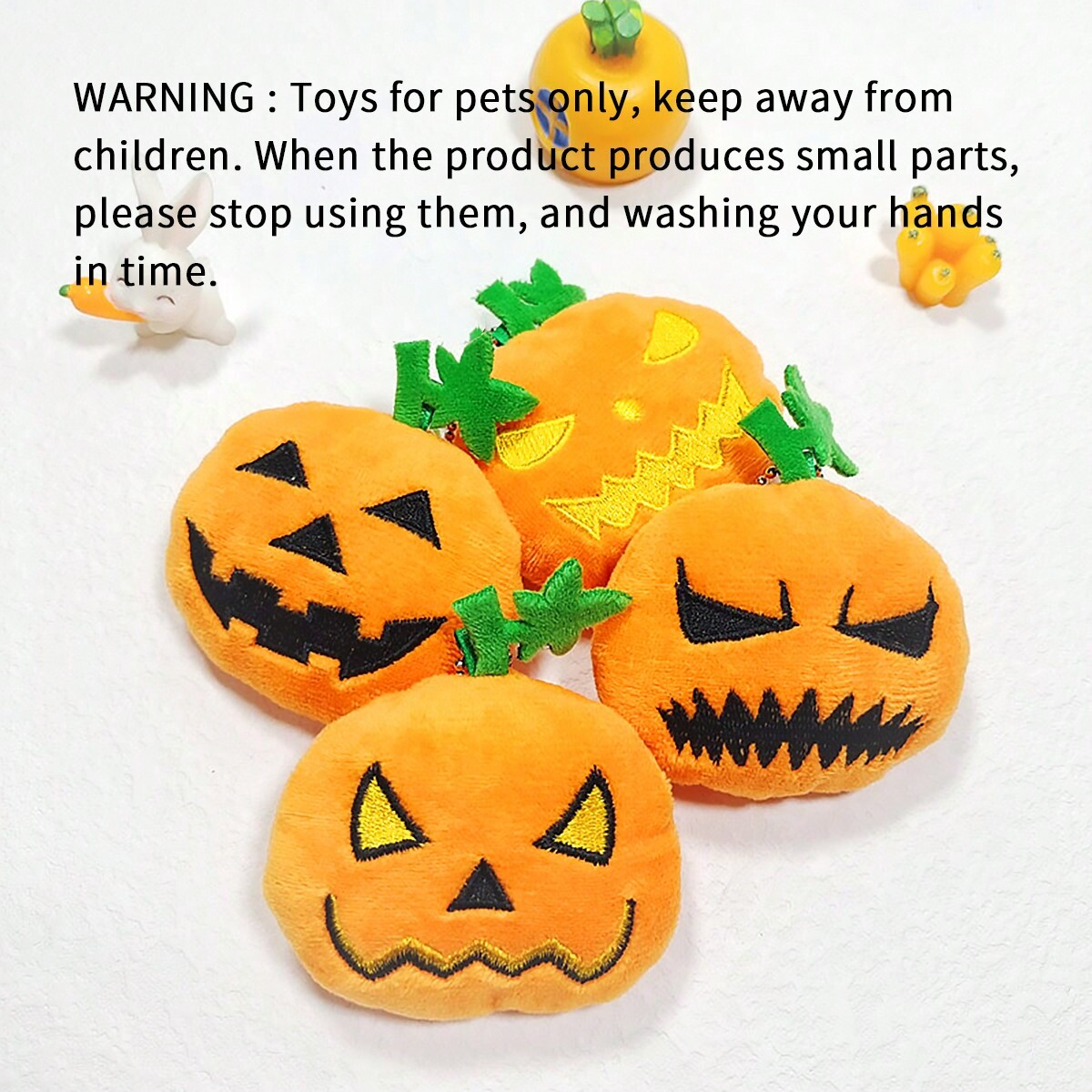 10pc-Cat dog interactive squeaking Halloween pumpkin plush toy, filled toy with sound, non battery powered