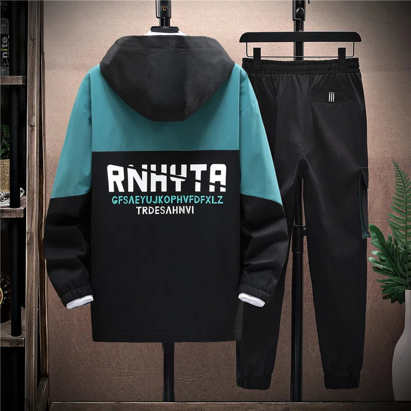 Autumn Casual Men Sets Two Pieces Fashion Korean Trend Hooded Jacket Pants Spring Baseball Uniform Suit Man Outfit 250108