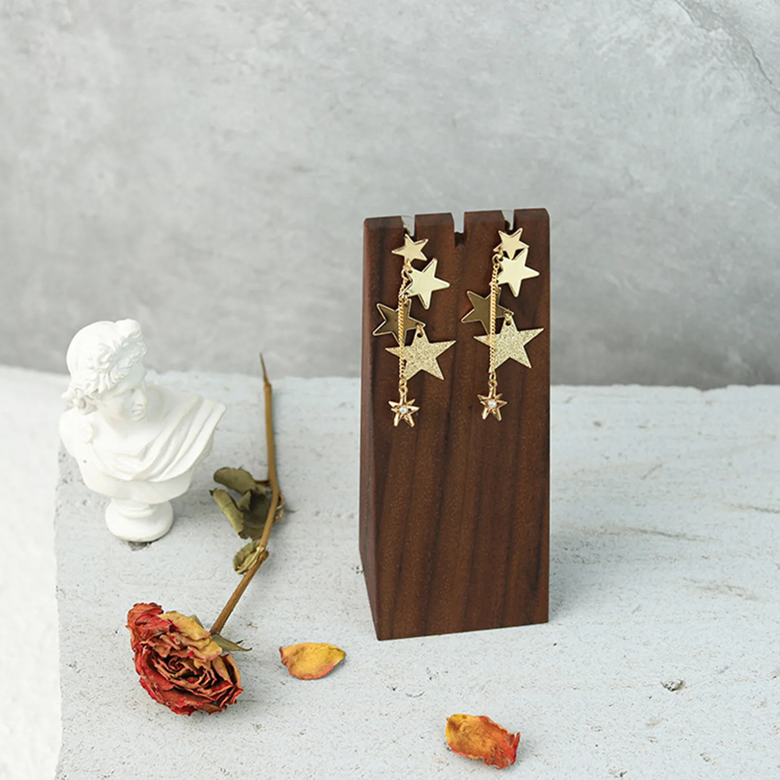 Dark Brown High-end Black Walnut Wood Necklace Bracelet Earring Display Stand Storage Po Props Jewelry Display Stand 1Pc 250221