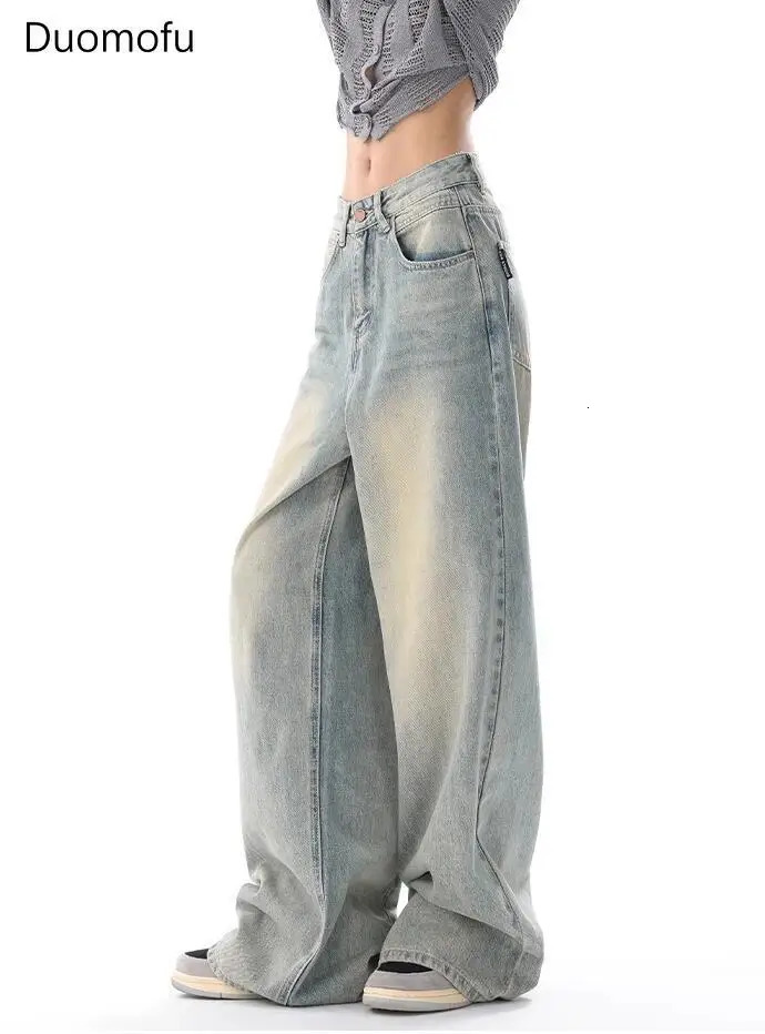Duomofu Autumn Vintage Loose Simple Casual Female Jeans American Classic High Waist Slim Fashion Distressed S-XL Women Jeans 250206