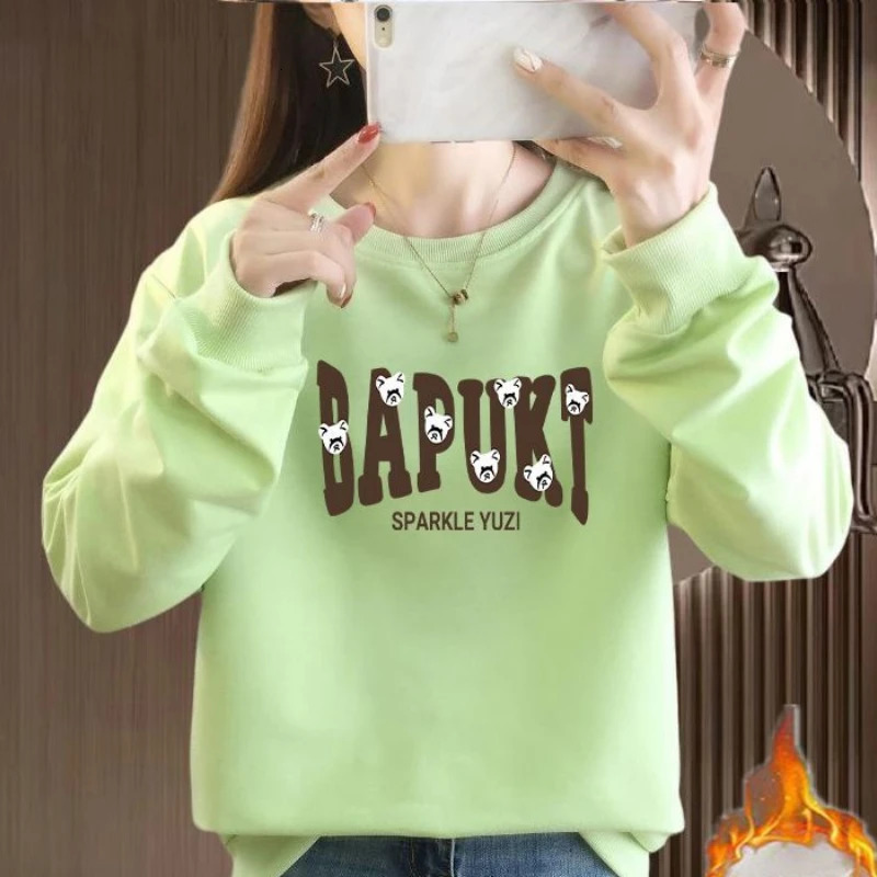 Letter Cartoon Printing Lantern Long Sleeve Crew Neck Pullover Hoodies Casual Loose Spring Autumn Screw Thread Korean Tops 250208