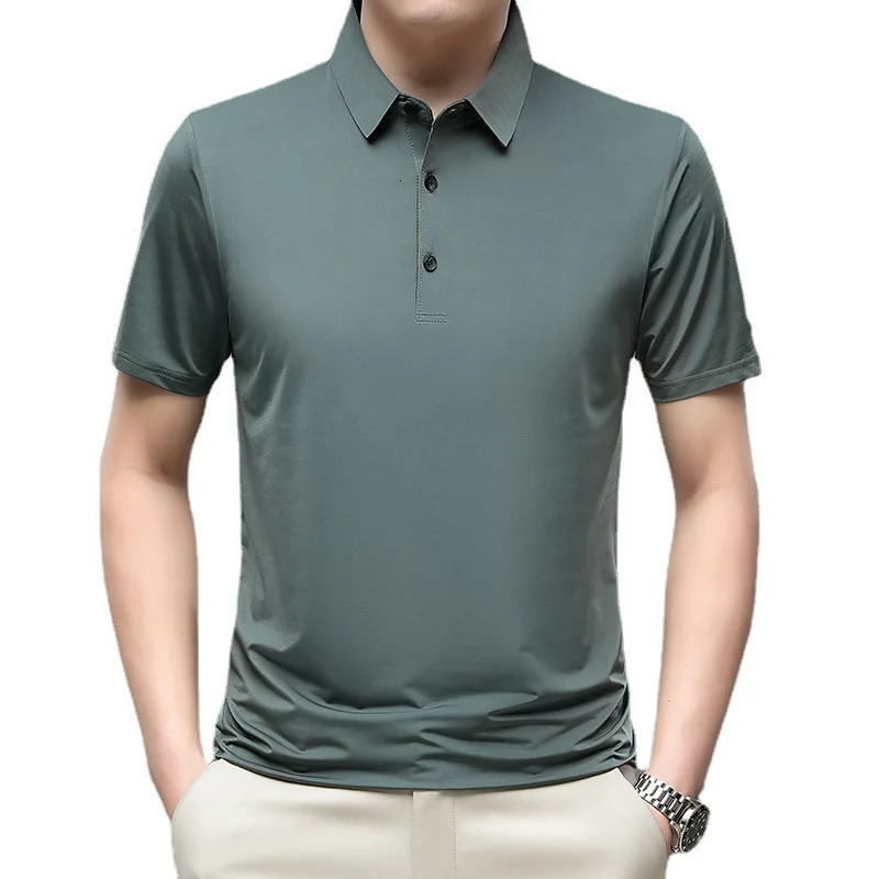 2023 Summer Fashion Mens Solid Color Shortsleeved Tshirt Ice Silk Breathable Business Casual Polo Shirt 250121