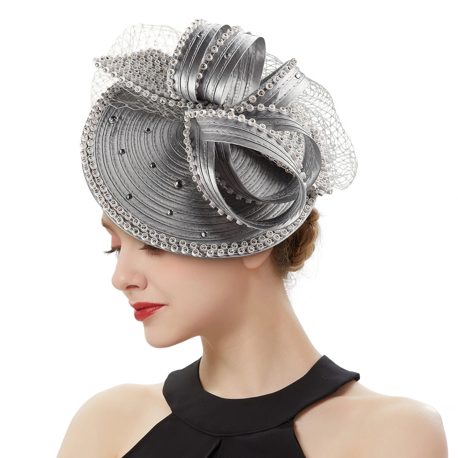 Perfect Satin Fascinator Fancy Hair Accessories Multicolour Derby Hats Tea Party Hat Feather Headdress with Veil Female 250207