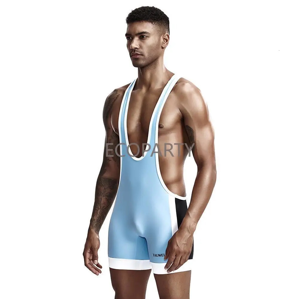 Mens Bodysuit Leotard Wrestling Powerlifting Singlet Fitness Workout Undershirts Bodybuilding Jumpsuit Shorts Onepiece Bodywear 250207