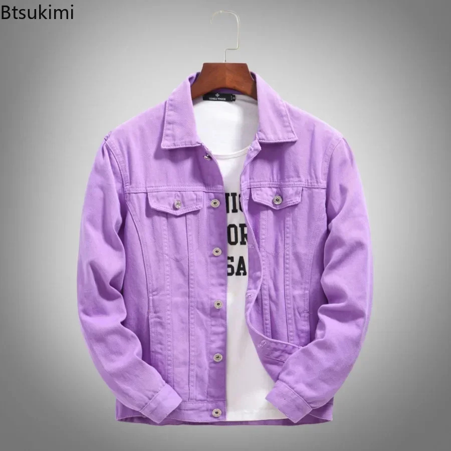 Mens Casual Denim Jacket Korean Style Loose Cotton Handsome Tops Trend Orange Lapel Hip Hop Jean Plus Size 250207