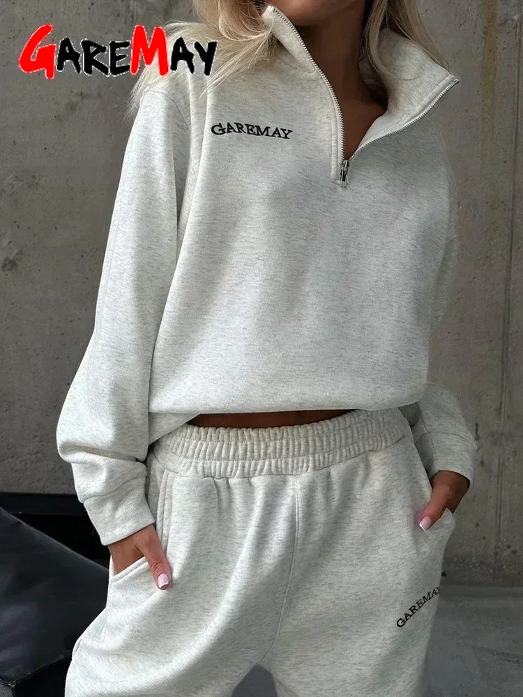 Autumn Womens Tracksuit with Zipper Cotton Oversize White Casual Two Piece Set Women Classic Sports Trouser Suits for Women 250207