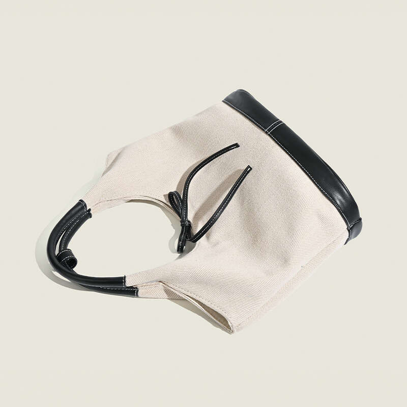 Korean Niche French Bow Tote Splicing Simple Commuting Versatile Shoulder Solid Color Casual Large Bag