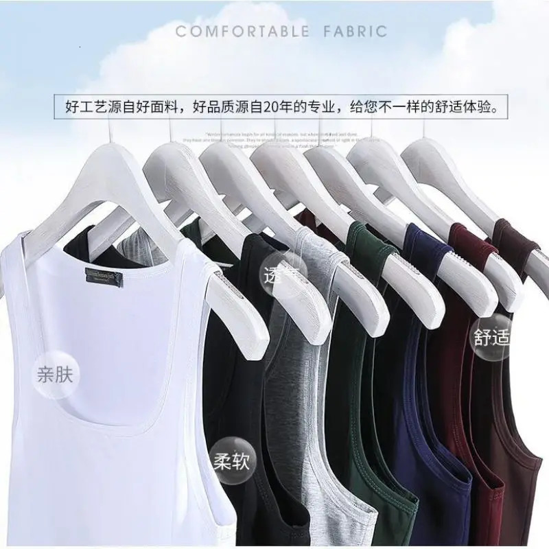 100 Cotton Mens Sleeveless Tank Top Solid Muscle Vest Undershirts Square Neck Gymclothing Tees Whorl Tops Bodybuilding 250207