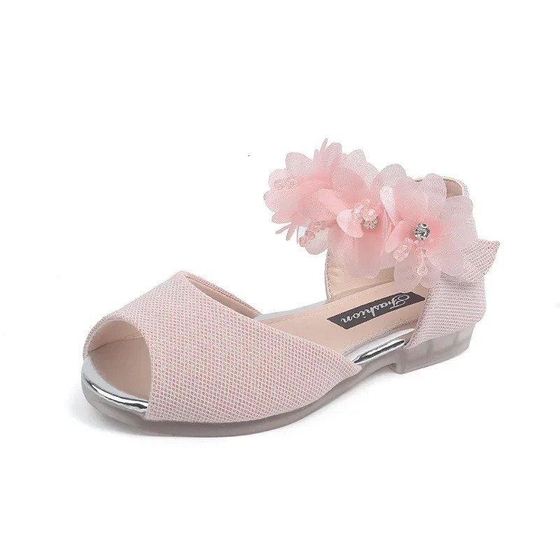 Summer Style Childrens Sandals Girls Fashion Rhinestone Flower Princess Shoes Little Girls Soft Soled Dance Shoes Girls 250121