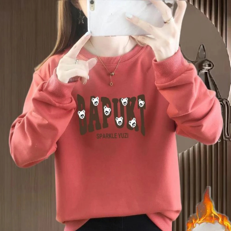 Letter Cartoon Printing Lantern Long Sleeve Crew Neck Pullover Hoodies Casual Loose Spring Autumn Screw Thread Korean Tops 250208