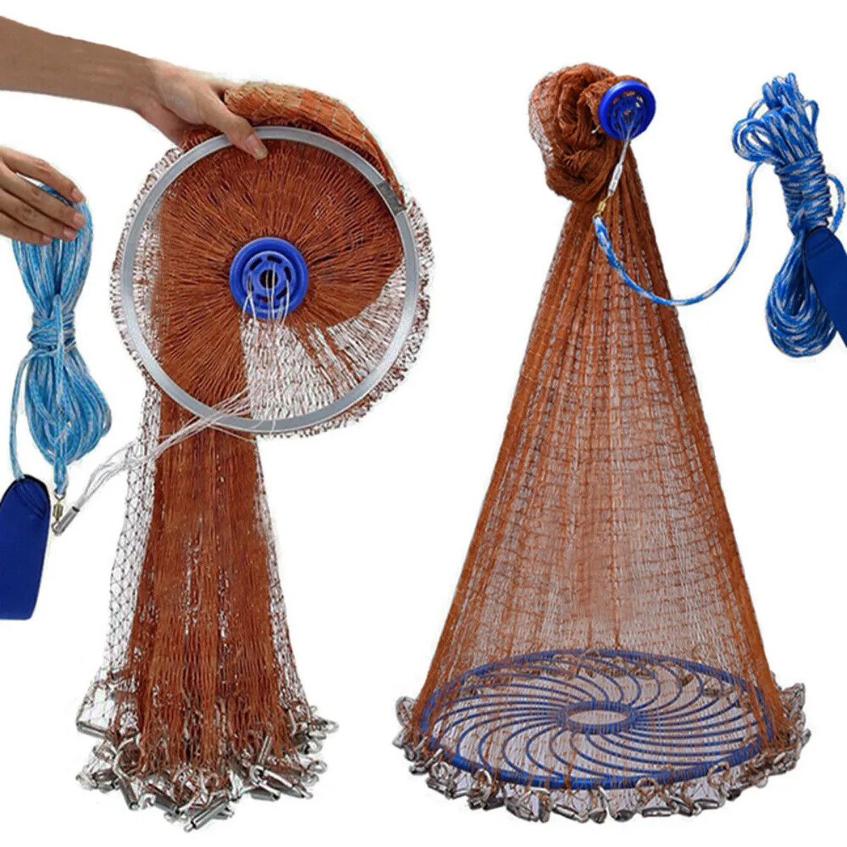 Us-12FT Fishing Cast Net Bait Trap Easy Throw Hand Cast Net Mesh W/Chain Sinker 250207
