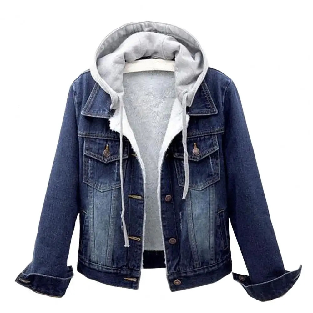 5xl Women Denim Chic Jacket Female Oversize Outerwear Loose Short Hooded Jeans Coat Big Pocket Tops 2024 Spring Autumn 250208Z