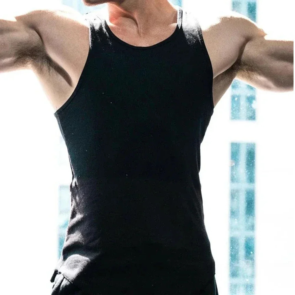 Mens sports ultrathin vest summer breathable sleeveless round neck gym running top mens fitness Tshirt underwear 250207