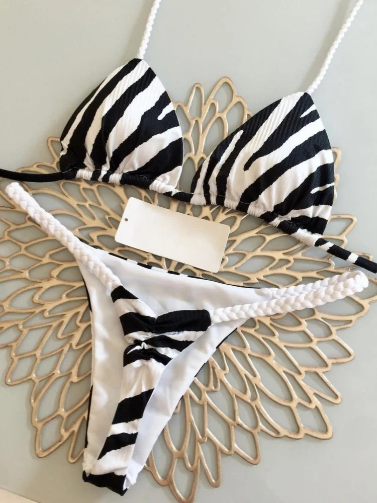 Bikini High Waist Swimsuit Sexy Thong Set Zebra Print Women Brazilian Swimwear 2023 Biquini Swim Bathing Suit 250208Z