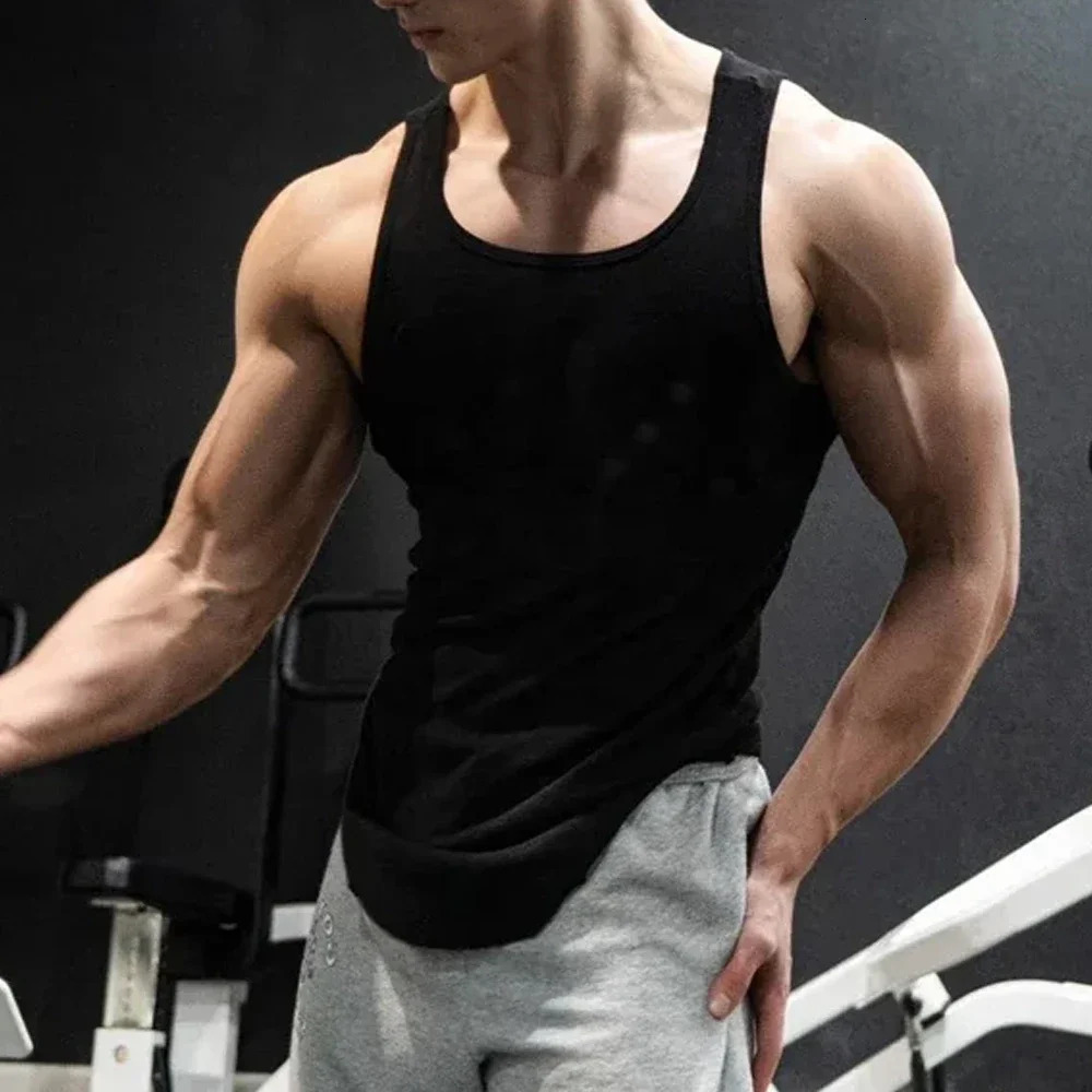 Mens sports ultrathin vest summer breathable sleeveless round neck gym running top mens fitness Tshirt underwear 250207