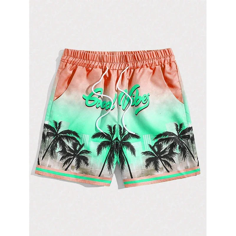 Summer Mens Shorts Quick Drying Hawaii Holiday Sports Swimming Trunks Fashion 3D Coconut Tree Printed Loose 6XL Z260313