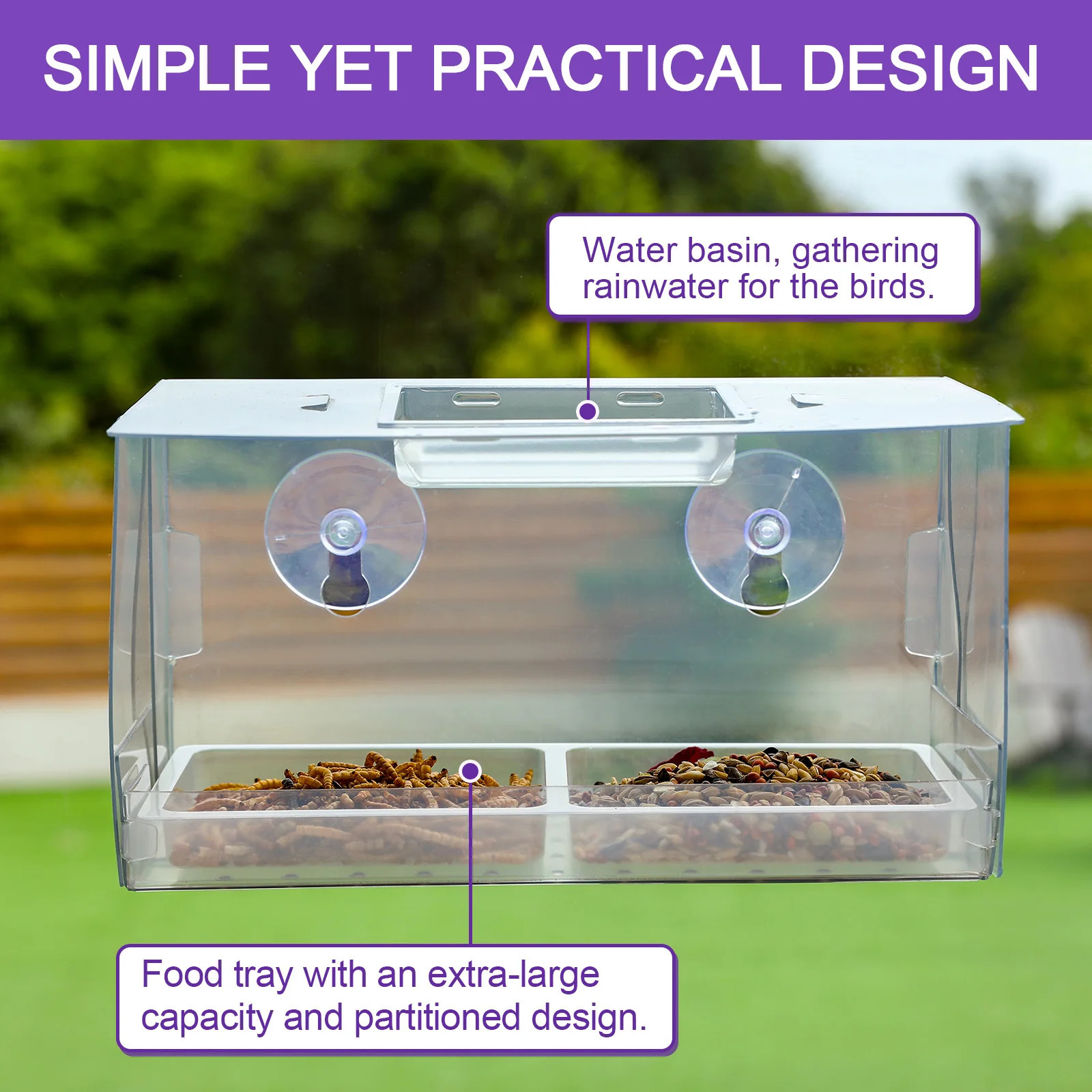 Bird Feeder Window Mount Bird Watching Transparent Outside Birdhouse for Finches Chickadees Wild Birds Bluebird 250207