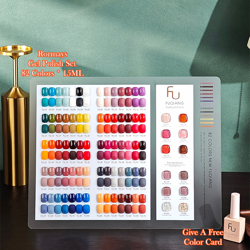 Rormays New Big Set Whitening gel Polishing 82PCS Mixed Clearcoat Shiny Color Bare Color Soaking Durable UV Finish Nail Salon Wholesale Factory