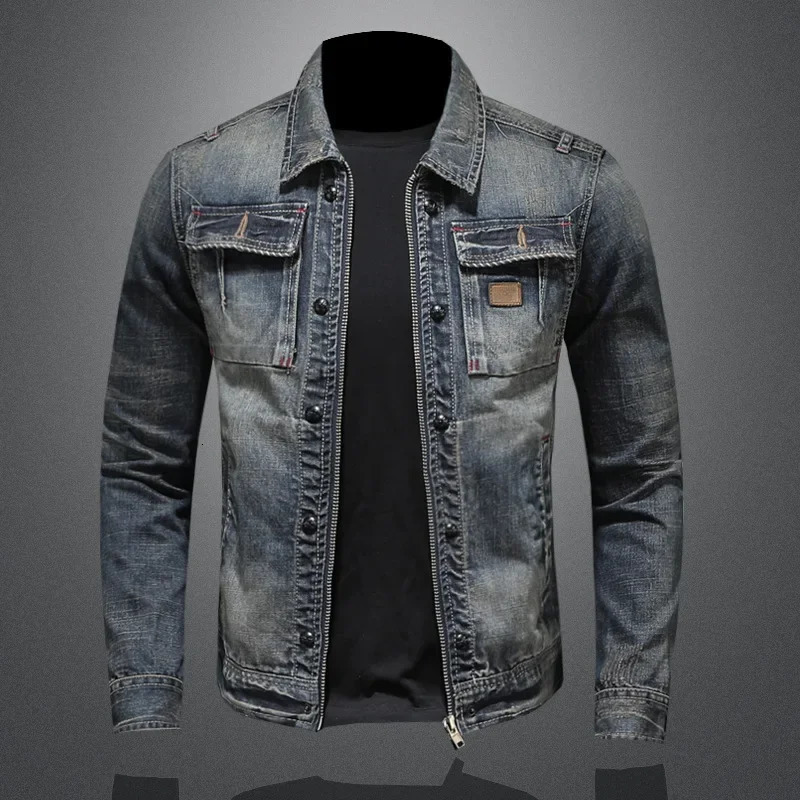 Spring and Autumn Denim Jacket Men Boutique Zipper Fashion Turn Down Collar Mens Clothes Casual Slim Cowboy Coat 250207
