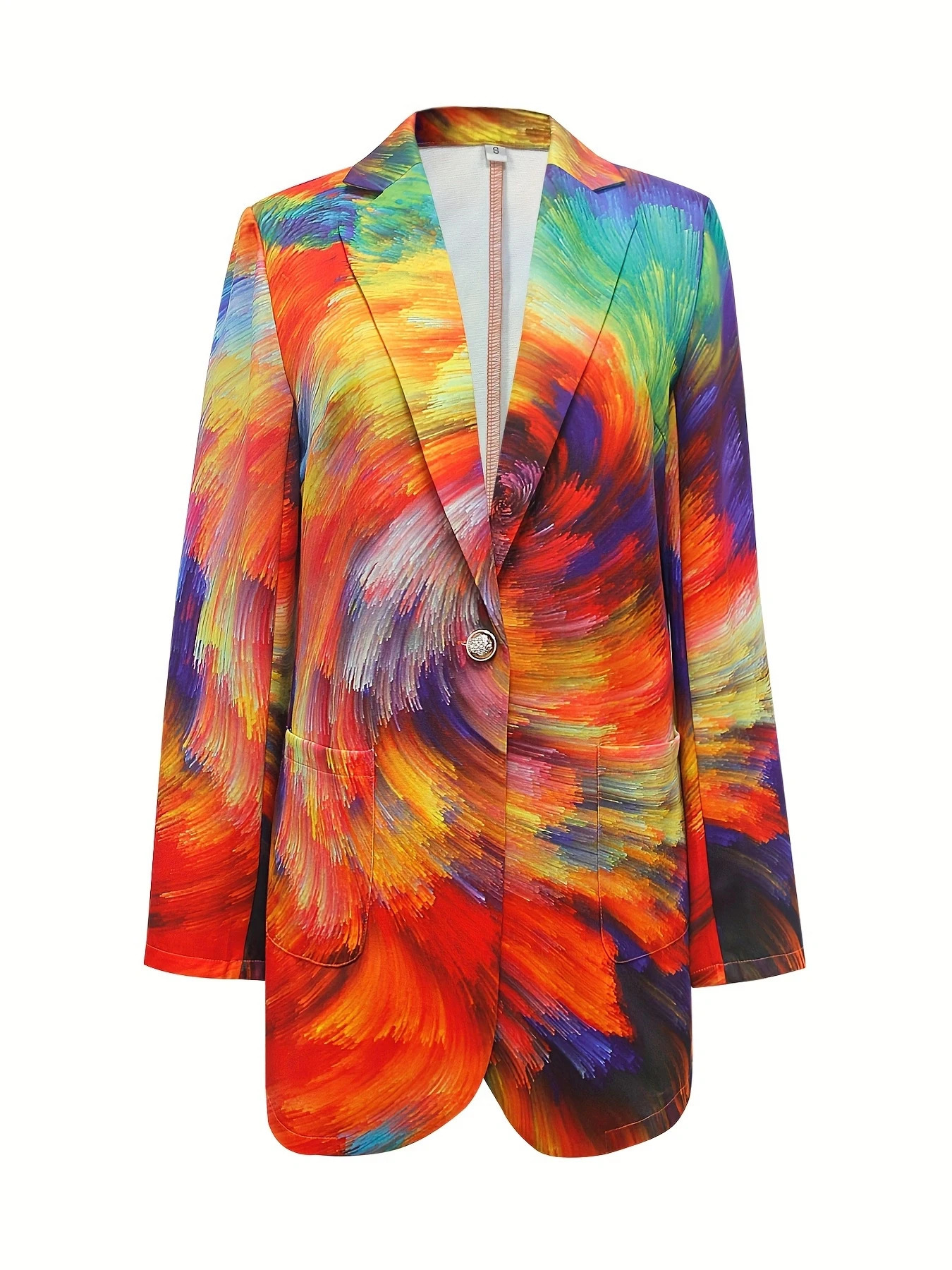 Womens Autumn and Winter Casual Fashion Long Sleeve Lapel Printed Pattern Pocket Commuting Suit Jacket 250207