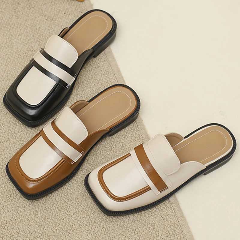 Slip-on French Half for Women England Party Sandals Loafer Dress Shoes Mules Slides Brand Designer Summer New 2024 Z250208